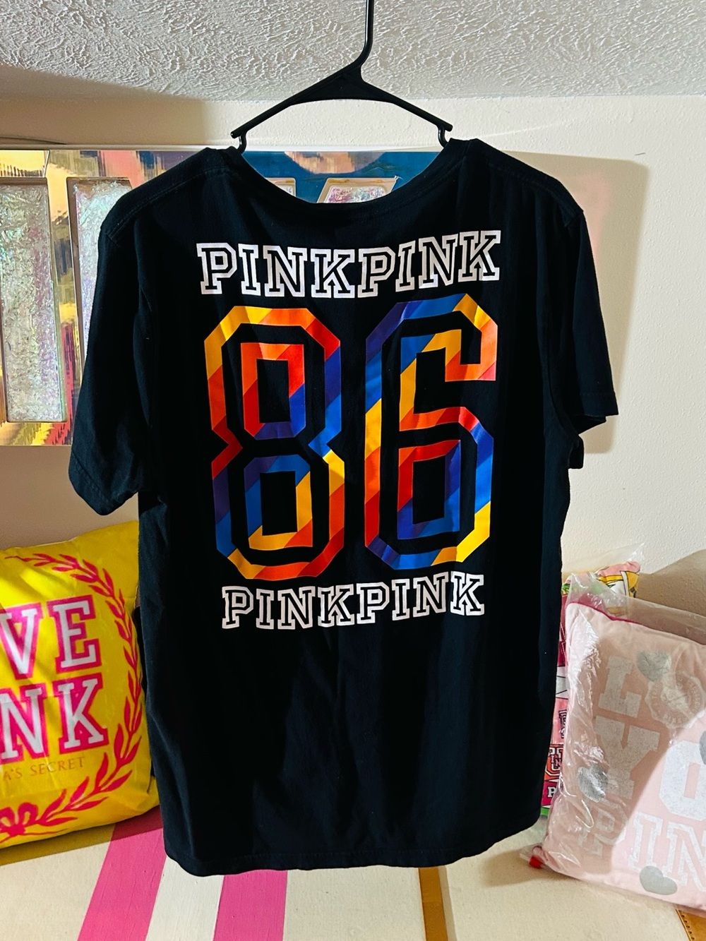 PINK Victoria's Secret rainbow 86 campus tee